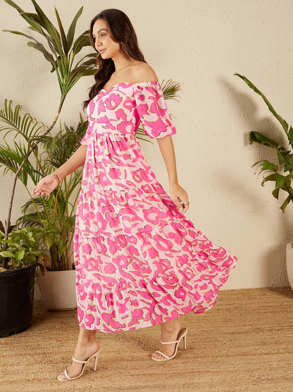 Rare WomenS Polyester Fit And Flare Maxi Dress (Ep8120A_Pink