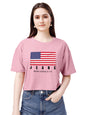 ELLITI Soft Rich Cotton Rose Gold Half Sleeve | Round Neck | Oversized/Loose Fit | Down Solder | US Flage Print Crop Top for Wom