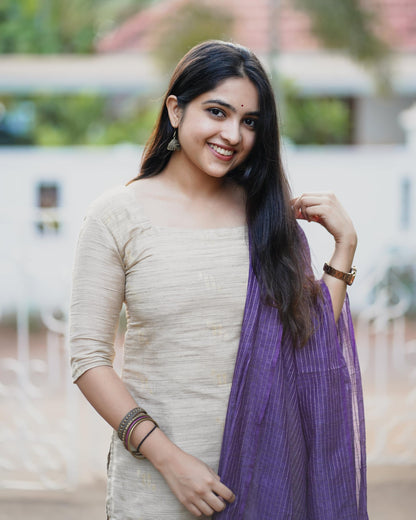 GoSriKi Women's Rayon Blend Straight Kurta with Pant & Dupatta, Small, Beige, Model GOJALA BEIGE-GS