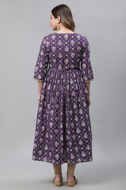 Aurelia WomenS Purple Floral Printed Printed Cotton Regular Kurta