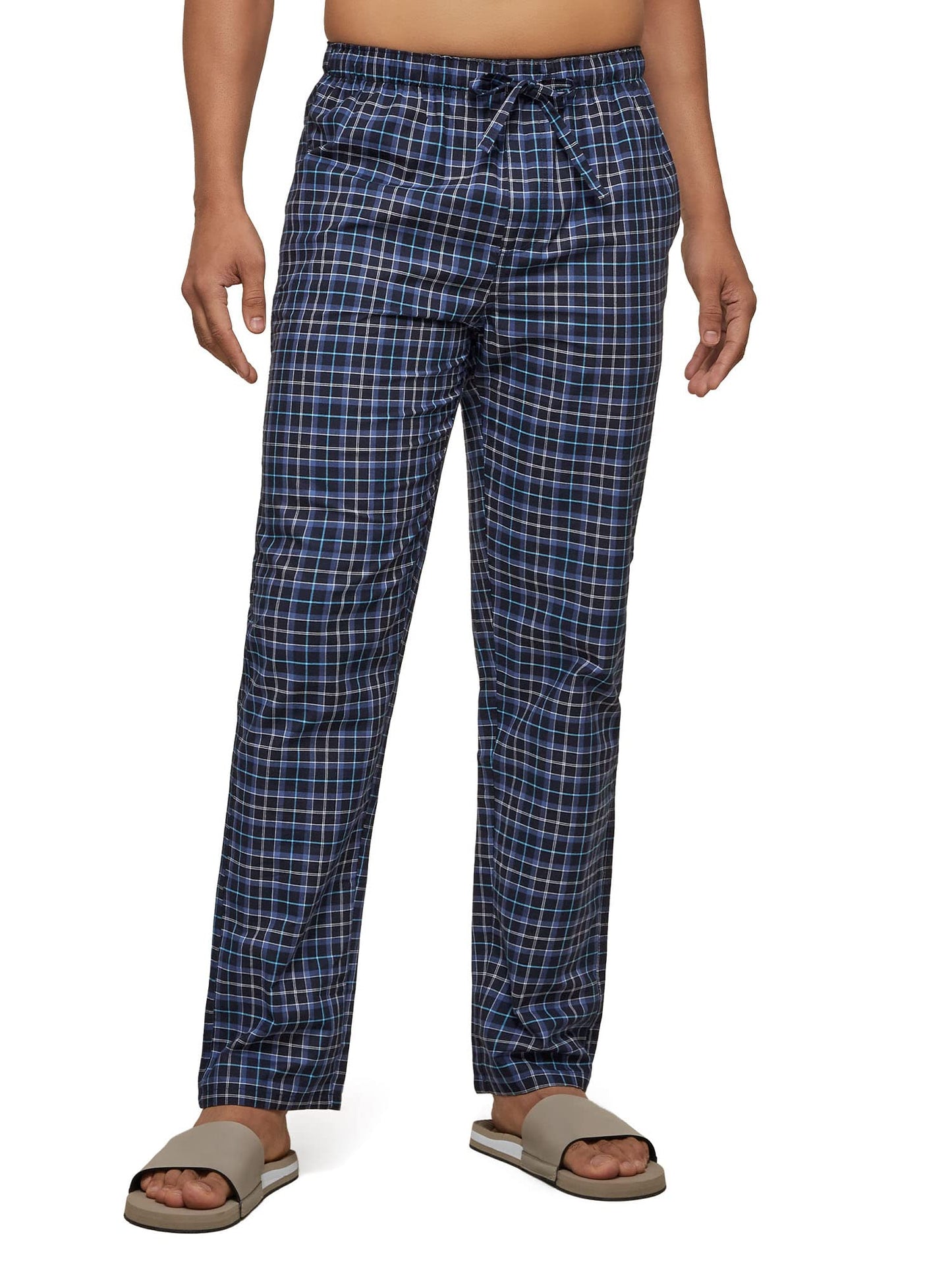 XYXX Mens Super Combed Cotton Checkered Checkmate Pyjamas [Pack of 2] Elasticated Waist, Drawstring | Loungewear for Men in Bla