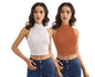 Shasmi Womens & Girls Solid Ribbed Round Neck Collarless Sleeveless Slim Fit Simplicity Tank Tops (Pack of 2) (TOP 37 White Ru