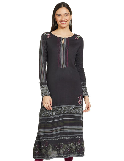 W for Woman Dark Grey Crosstitch Embroidered Kurta