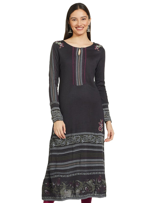 W for Woman Dark Grey Crosstitch Embroidered Kurta