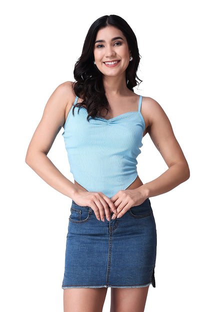 POPWINGS Casual Strap Hankie Ribbed Crop Top for Women || Round-Neck Crop Top for Women || Sleeveless Crop Top for Women || Late