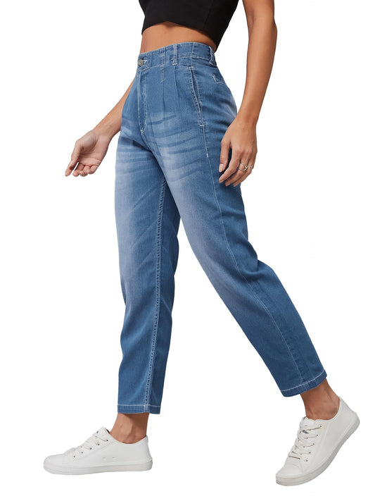 Dolce Crudo Womens Straight High Rise Clean Look Regular Stretchable Denim Jeans (DOSS24DEN97-01-115-28, Blue, 28)