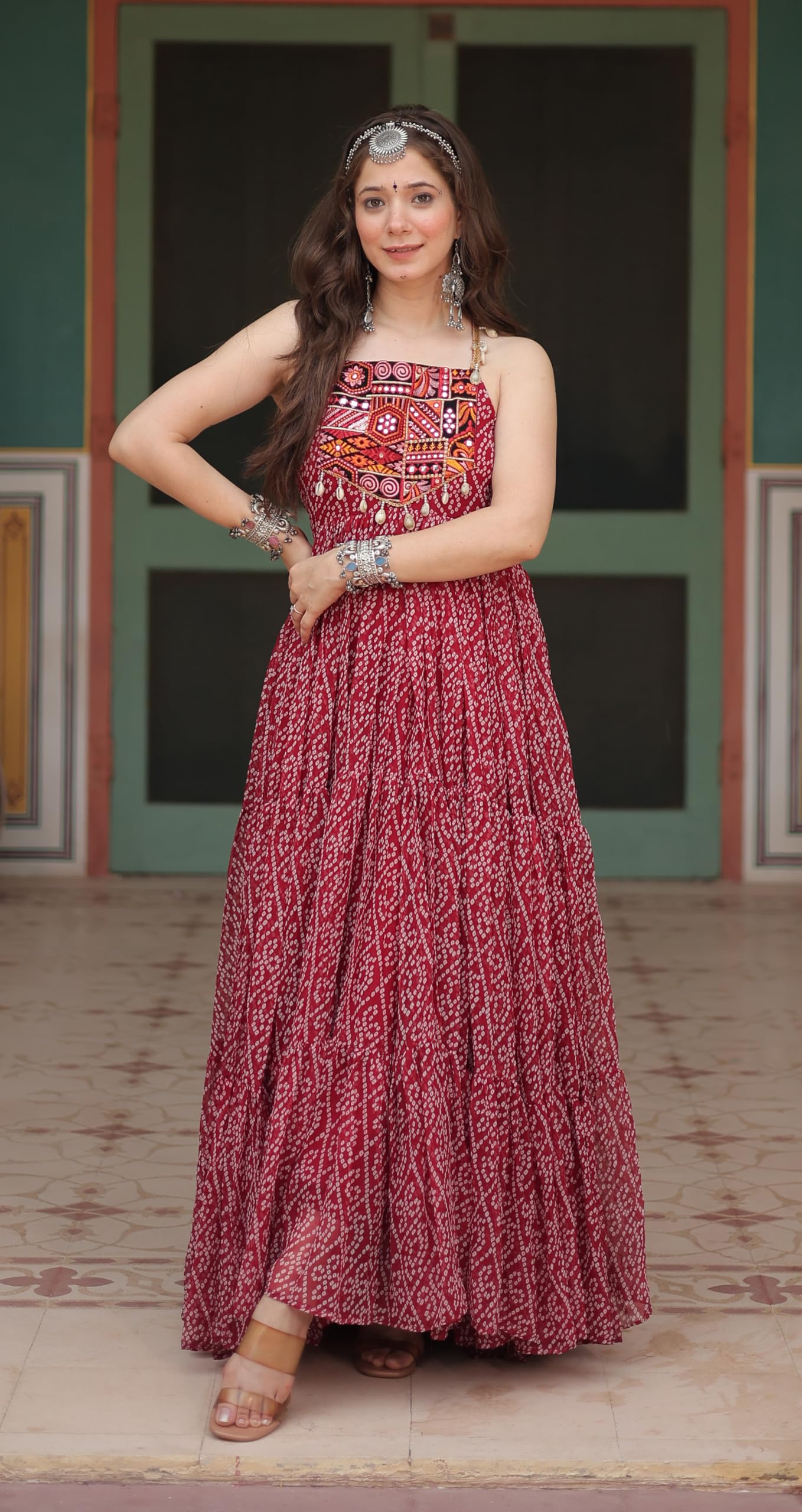Fashion Basket WomenS Embroidered Georgette Anarkali Kurta Set Maroon