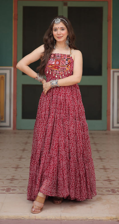 Fashion Basket WomenS Embroidered Georgette Anarkali Kurta Set Maroon