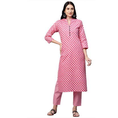 GoSriKi Women's Cotton Straight Kurta with Palazzo (REVATHI New Pink)