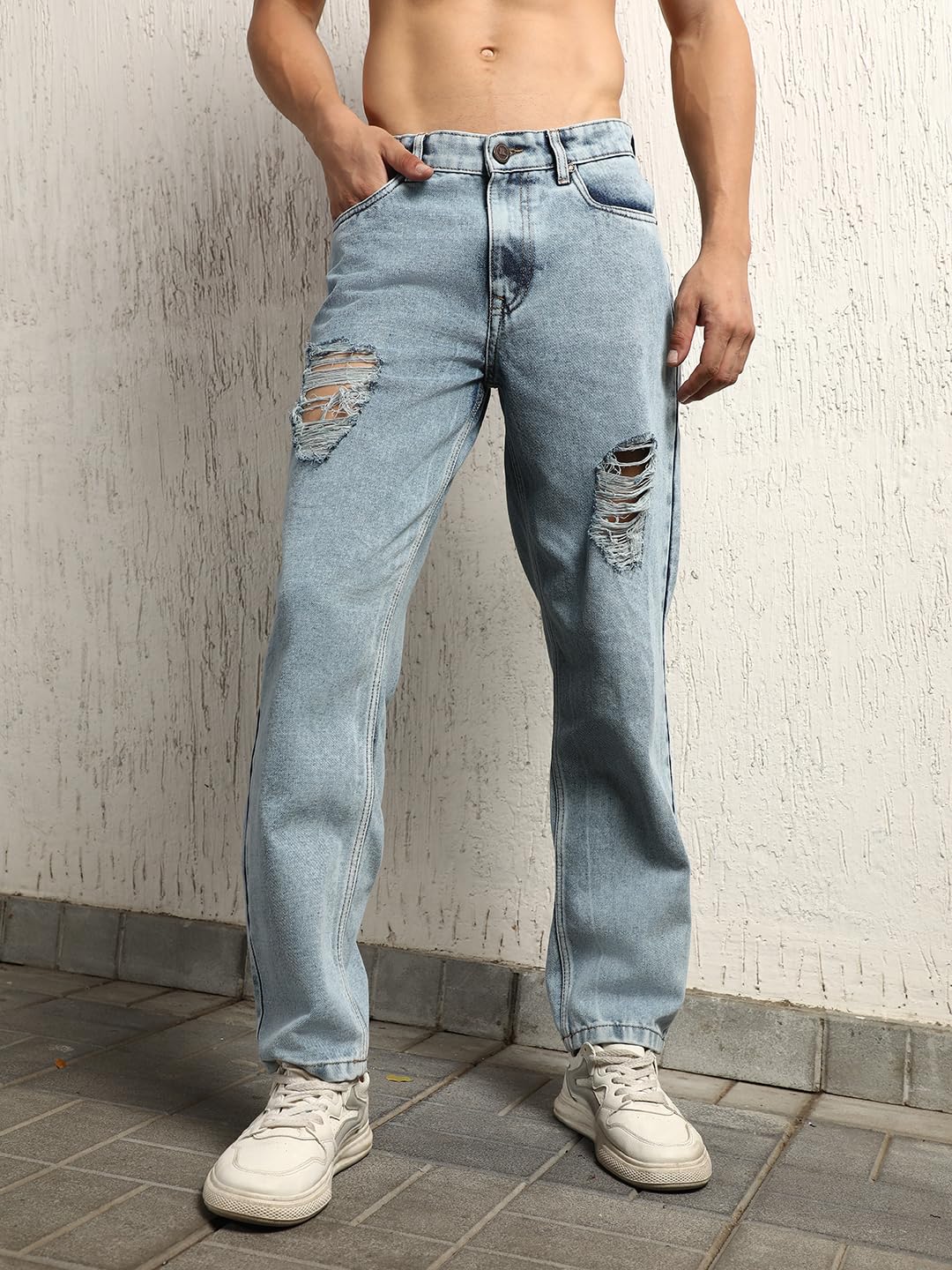Hubberholme Men Summer Cotton Tapered Fit Mid-Rise Jeans 19 Blue