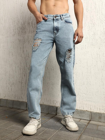 Hubberholme Men Summer Cotton Tapered Fit Mid-Rise Jeans 19 Blue