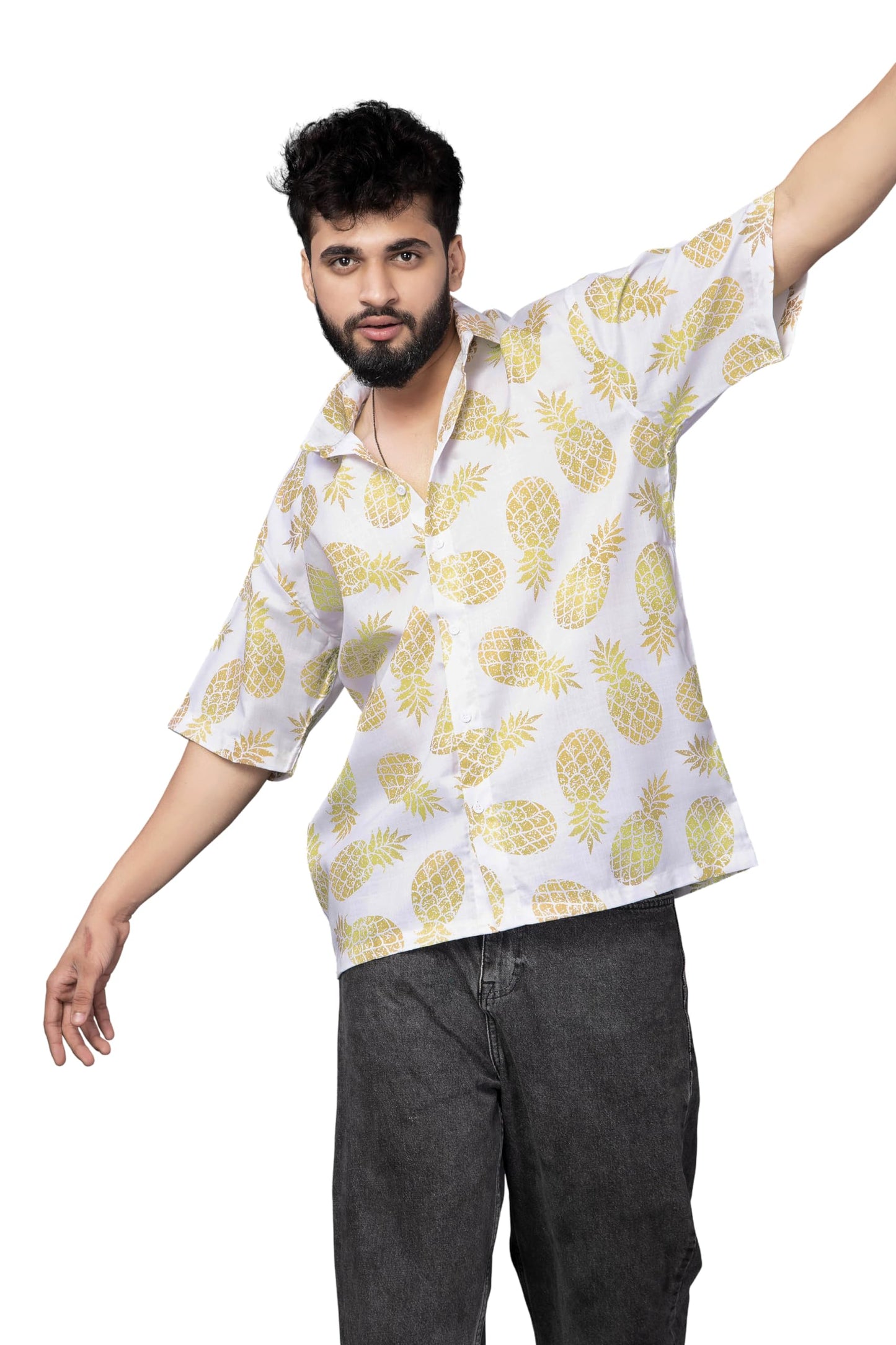 Brown Culture MenS Cotton Blend Abstract Print Shirt With Spread Collared Half Sleeves Standard Length And Button Down Closure