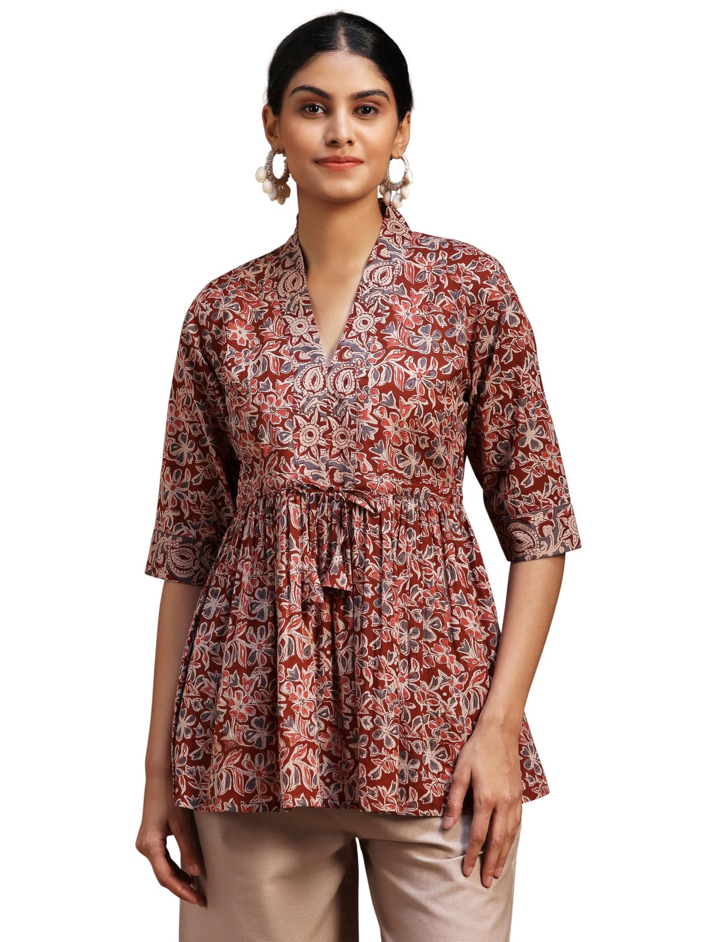 Libas WomenS Cotton Printed A-Line Kurti (29101Or_Rust