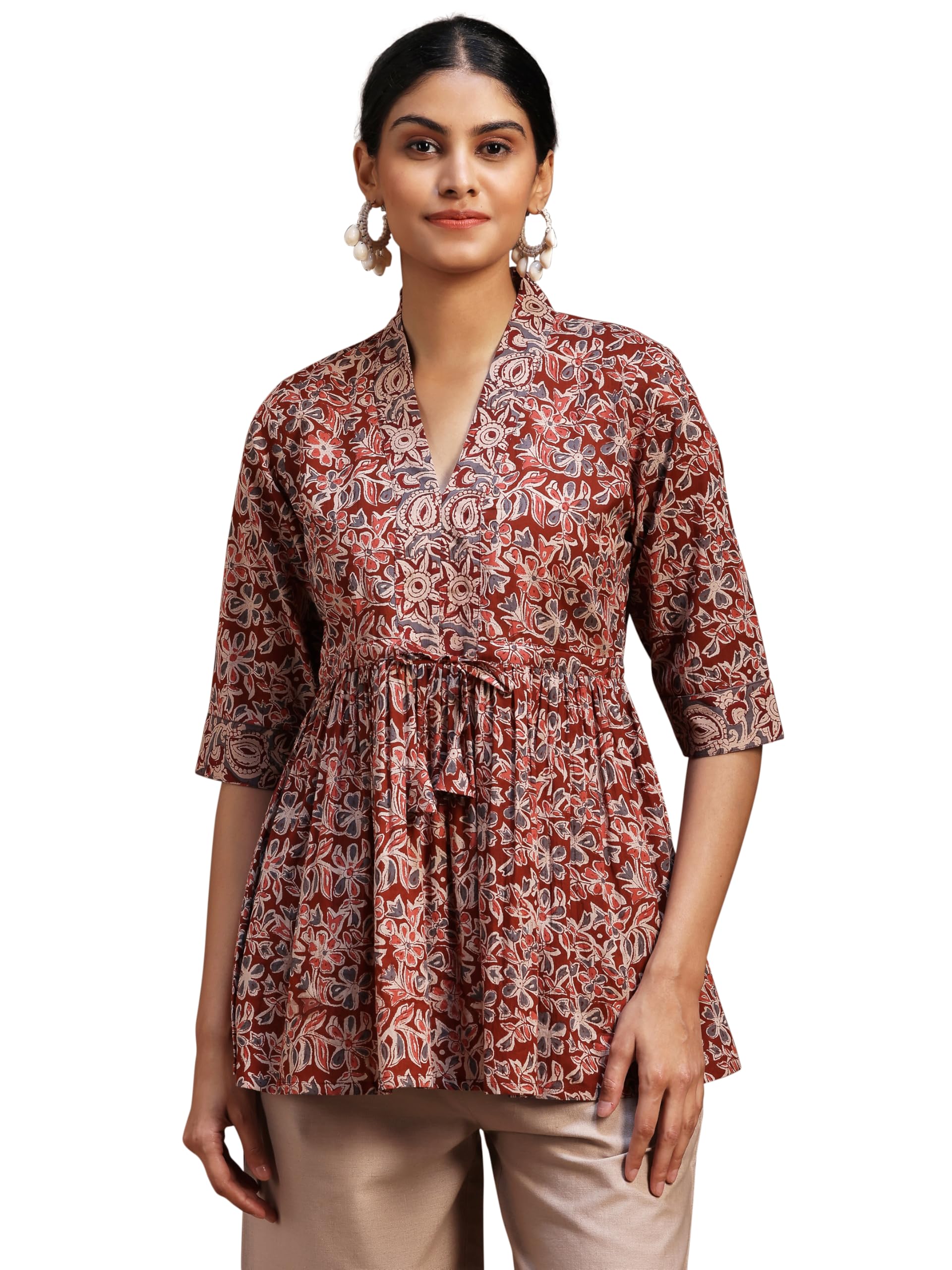Libas WomenS Cotton Printed A-Line Kurti (29101Or_Rust