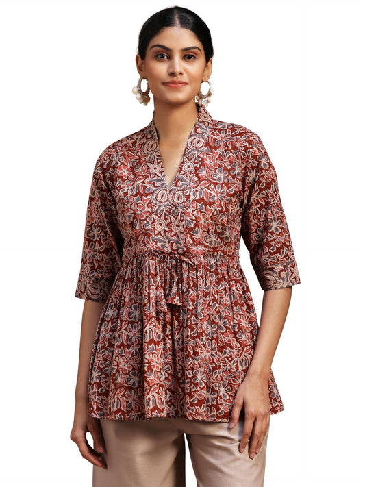 Libas WomenS Cotton Printed A-Line Kurti (29101Or_Rust