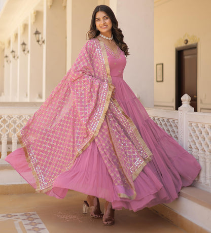Fashion Basket WomenS Georgette Anarkali Dress Pink