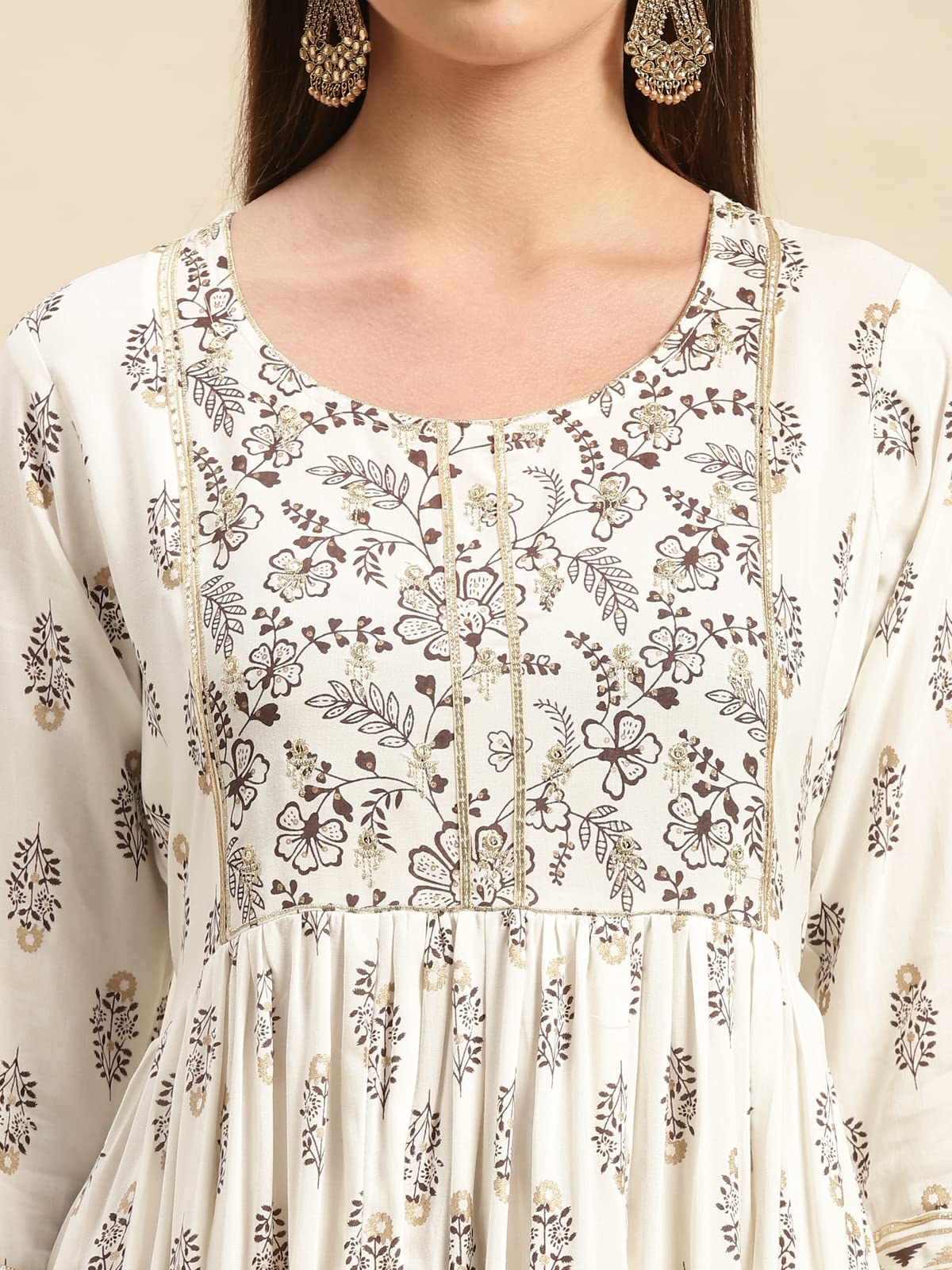 rangita Cream Rayon Calf Length Printed Anarkali Kurti for Women | Kurta for Women