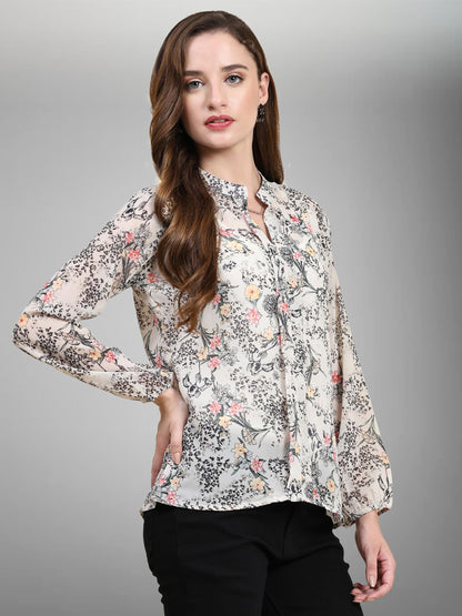 Toochki Top For Women | Grey Top For Women | Georgette Western Top For Women | Short Top For Women | Crop Top For Women | Floral