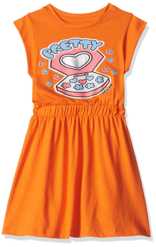 T2F Girls Cotton A-Line Knee-Length Casual Dress Light Orange