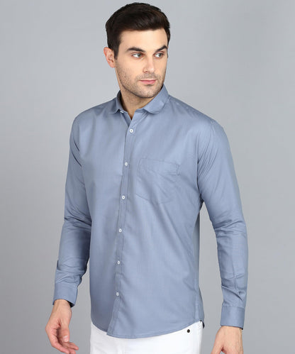 Mildin MenS Cotton Blend Solid Shirt With Spread Collared Full Sleeve Curved Hemline Button Closure Slim Fit And One Pocket | S