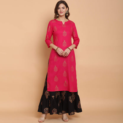 ANNI DESIGNER Women's Rayon Straight Printed Kurta with Sharara