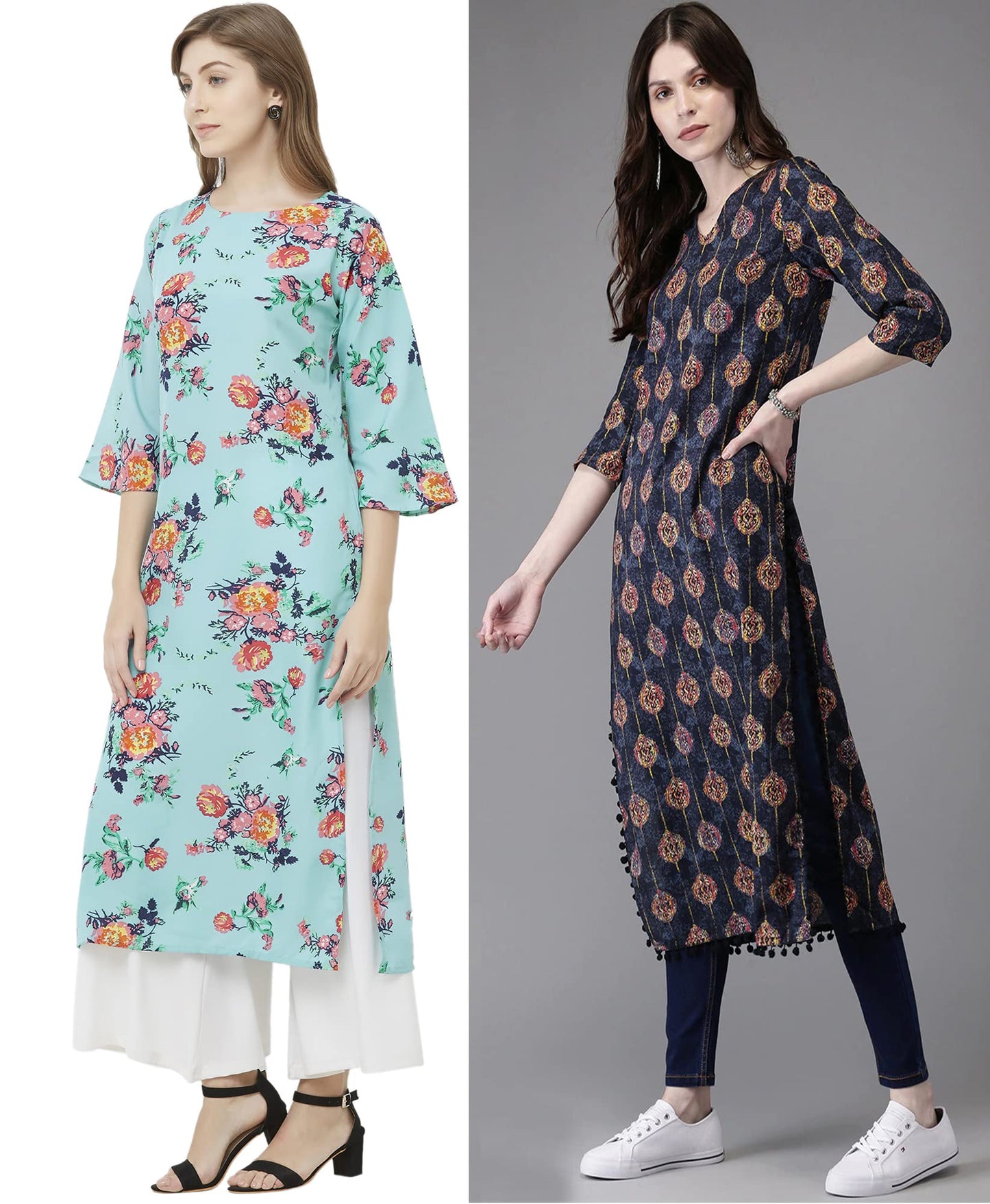 ANNI DESIGNER Women's Crepe Straight Printed Kurta Pack of 2 (PAGA Combo_016)