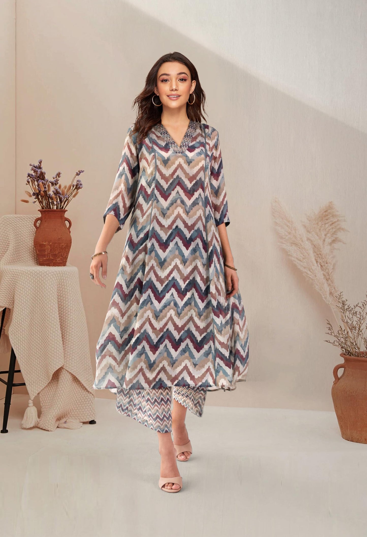 Toochki Dress For Women | Maxi | A Line Two Peice | 3/4 Sleeve Cotton Rayon | Western Dresses | Latest Co Ord Set | Trendy | A L