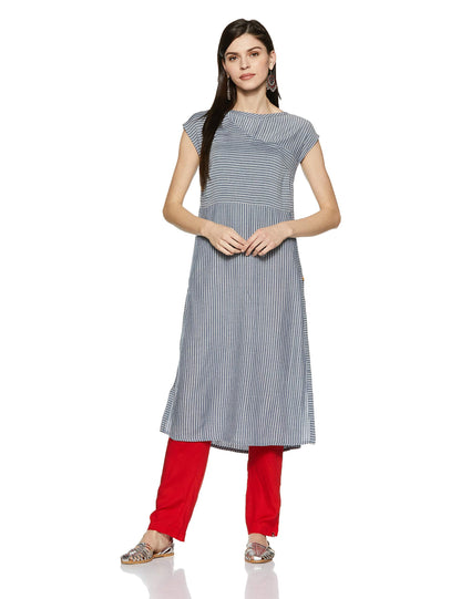 Aurelia Womens Round Neck Stripe Kurta