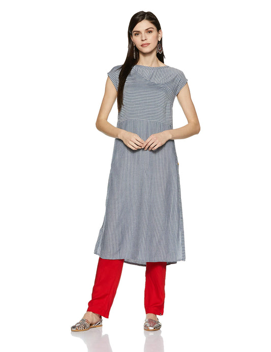 Aurelia Womens Round Neck Stripe Kurta