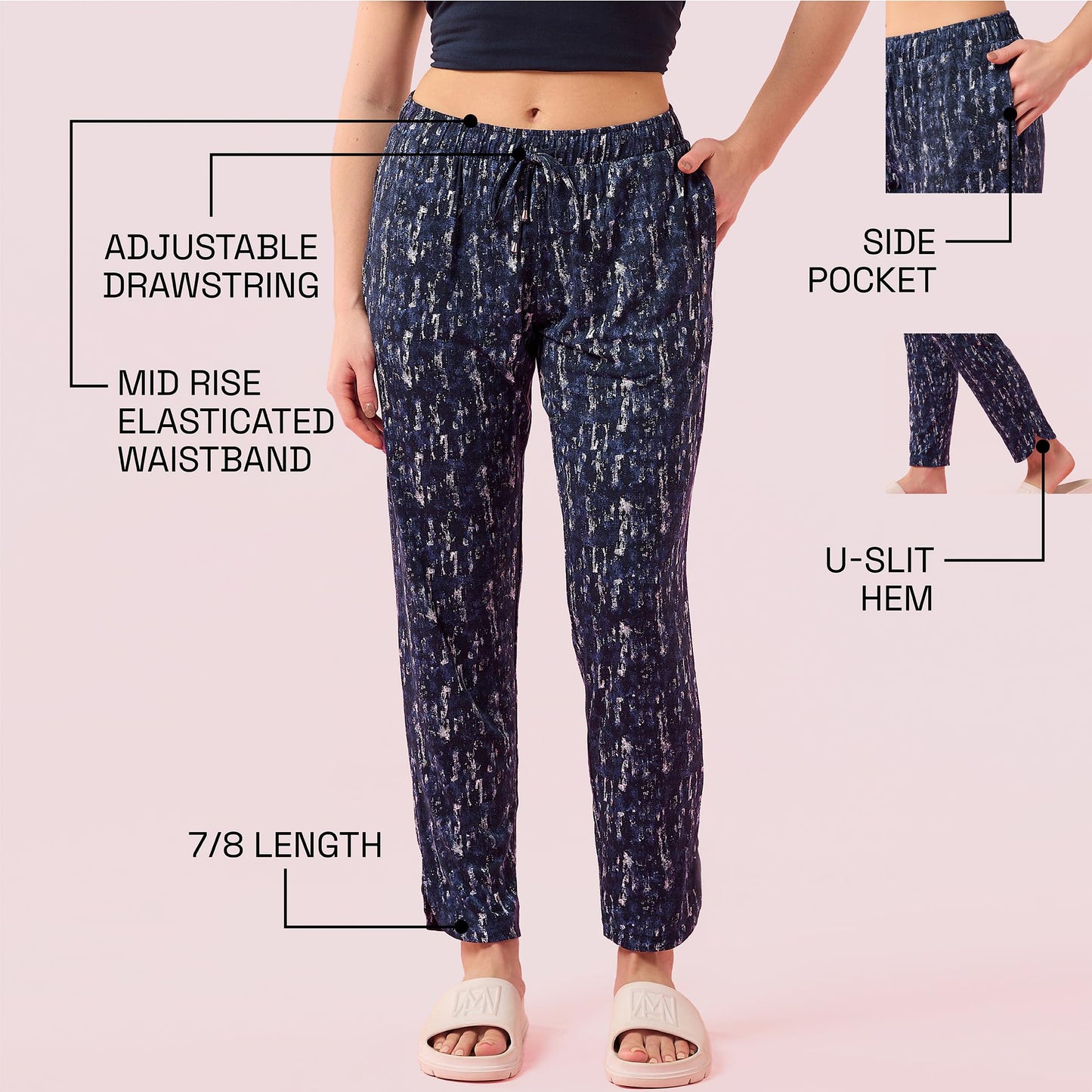 Enamor E048 Tapered Lounge Pants with Drawstring Details with Metal Ends