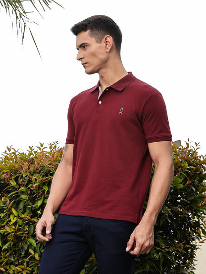 Thomas Scott Mens | Knitted | Cotton Polyester Blend | Ribbed Short Sleeve | Polo Collar | Button | Tshirt for Men (CCMPT04_Bur
