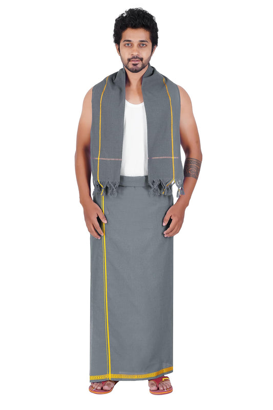 Prakasam Cotton MenS Pure Cotton Colour Dhoti (1.26X1.90Mtrs) With Matching Towel (0.74X1.50Mtrs) Set