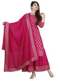 ANNI DESIGNER Women's Rayon Foil Printed Straight Kurta with Palazzos & Dupatta (AMISHA RED_Pink)