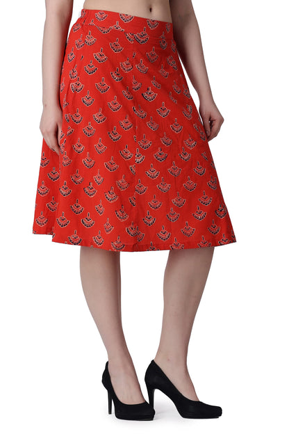 POPWINGS Cotton Fit and Flare Skirt Red