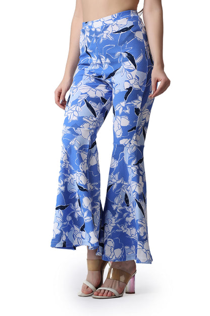 POPWINGS Casual Marble Print Bell Bottom Trousers for Women || Flare Fit Women Trousers for Summer || Stylish Western Regular Fi