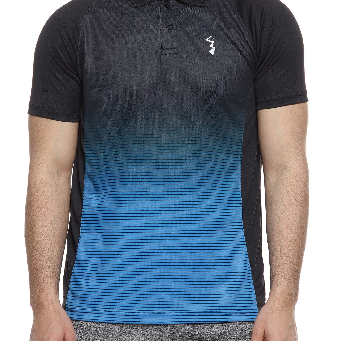 Campus Sutra Mens Black and Blue Ombre Dri-Fit Activewear T-Shirt Regular Fit for Casual Wear | Structured T-Shirt Crafted with
