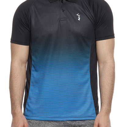 Campus Sutra Mens Black and Blue Ombre Dri-Fit Activewear T-Shirt Regular Fit for Casual Wear | Structured T-Shirt Crafted with