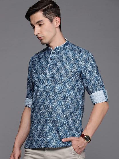 Manyavar MenS Short Kurta, Full Sleeves Mandarin Collar Ethnic Waist Length Kurta Only, Kurta For Festival, Wedding, Party & An