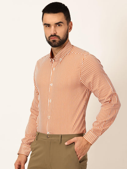 Thomas Scott 100% Cotton Full Sleeves Button-Down Collar Slim Fit Formal Shirt for Mens Dark Orange