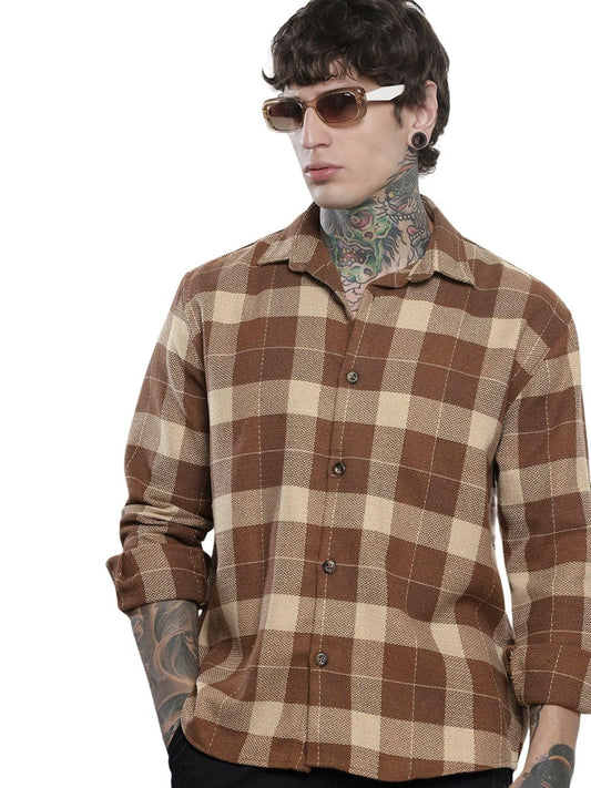 The Indian Garage Co Mens Relaxed Fit Checked Long Sleeves Resort Sweater