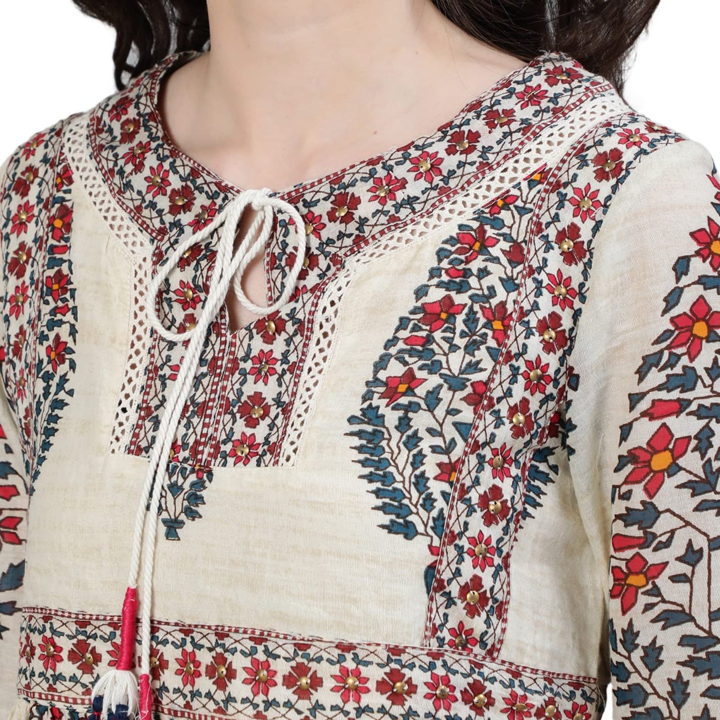 Ishin WomenS Off White Embellished A-Line Top