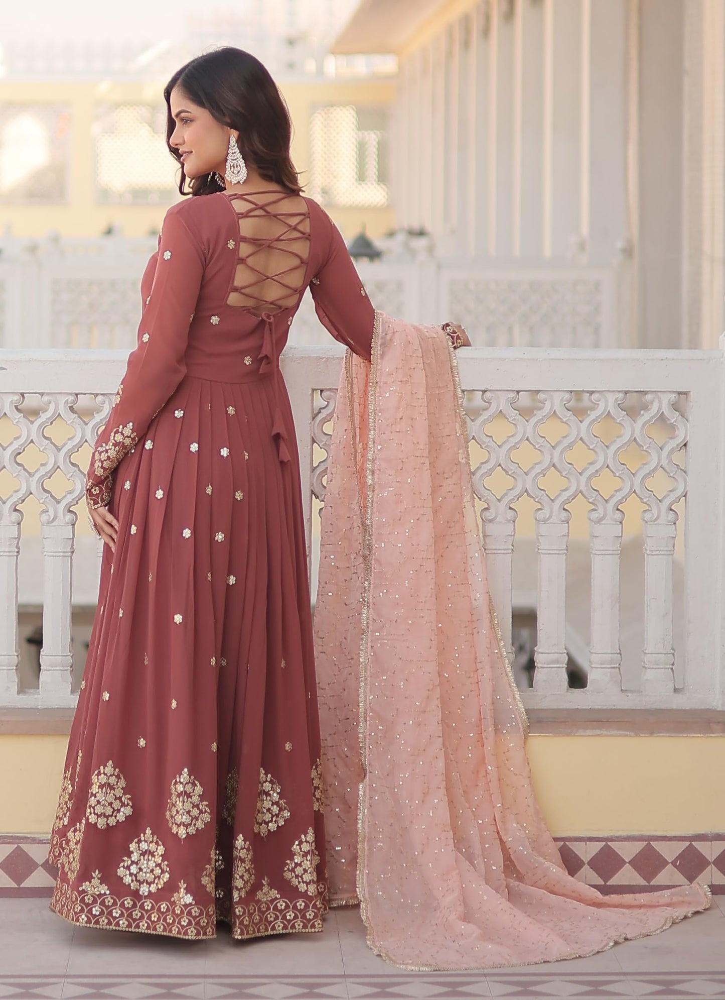 Fashion Basket WomenS Georgette Anarkali Ankle Length Dress Maroon