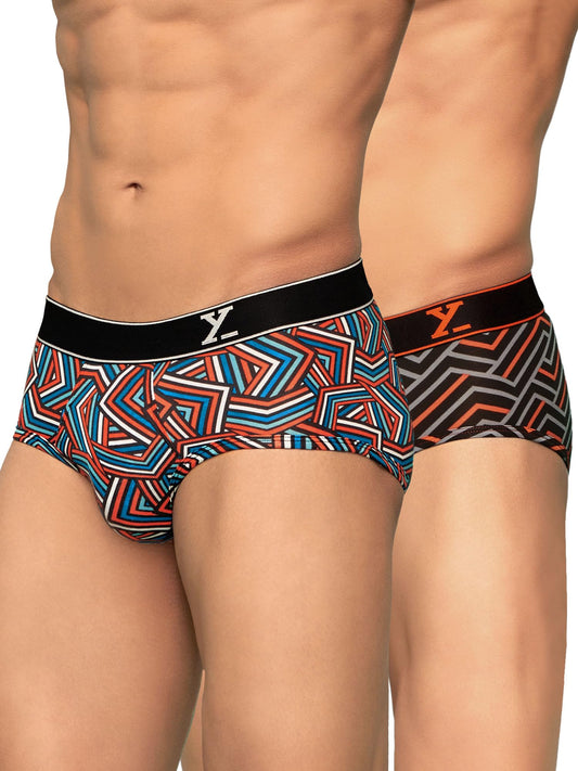XYXX Mens Cotton Striped (Pack of 2) CR16_Brief_01_2_3_Red Black Stripes