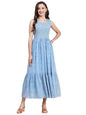 Toochki WomenS Sky Blue Georgette Floral Tiered Western Dress | Dress For Women | A Line Dress | Winter Dress | Western Dress |