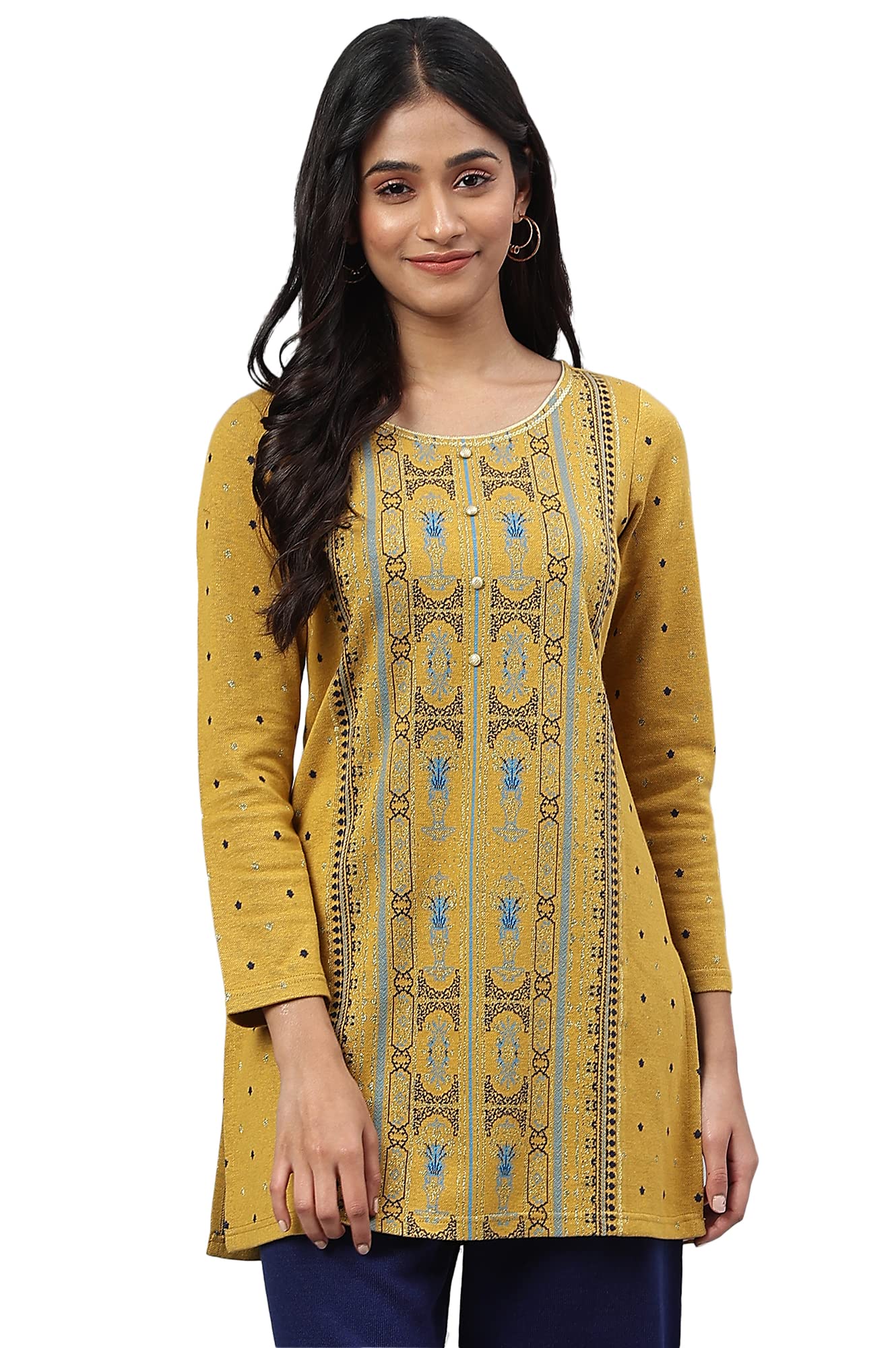 Yellow Jacquard Short Kurti