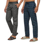 XYXX Mens Super Combed Cotton Checkered Checkmate Pyjamas [Pack of 2] Elasticated Waist, Drawstring | Loungewear for Men in Bla