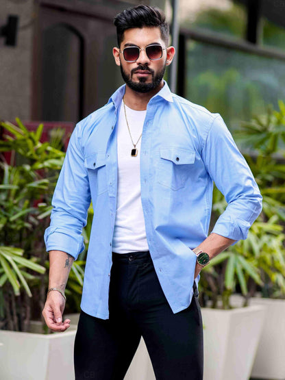 CB-COLEBROOK Mens Regular Fit Fancy Double Pocket Utility Casual Shirt for Men Full Sleeves Stylish Shirt - Cargo (Previously G