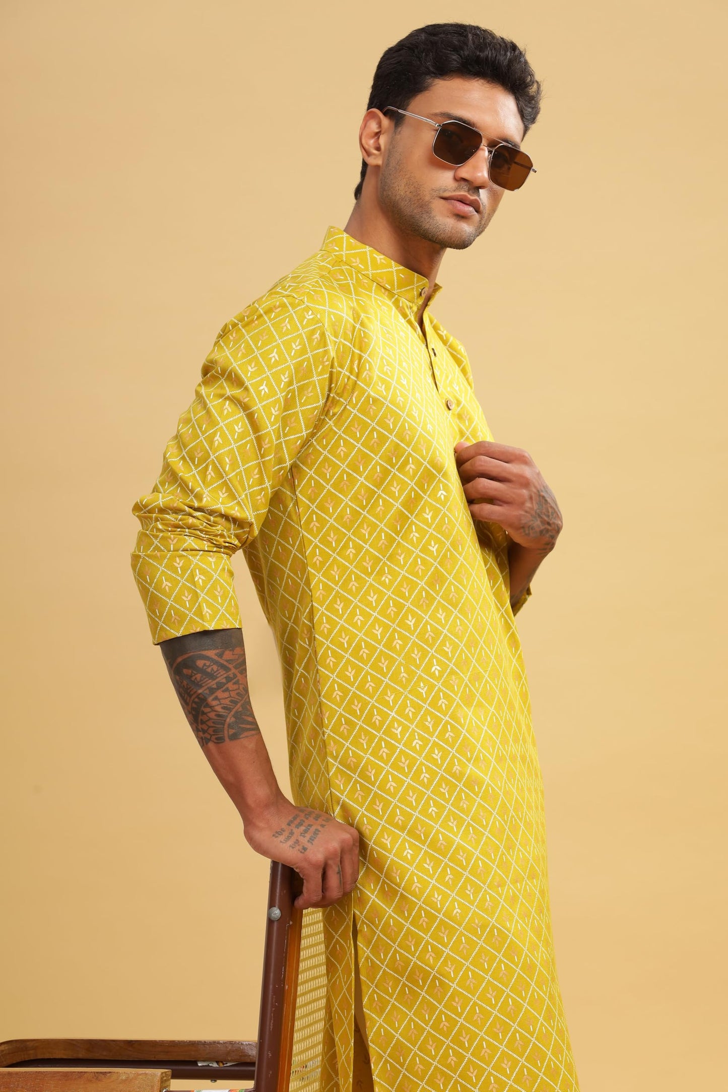 Be Active MenS Cotton Regular Fit Kurta (C-399-2_Green-1