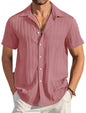 Mildin MenS Cotton Blend Shirt With Self Design Textured Stripes Spread Collar Neck Half Sleeve Western Hip Length | Dusty Pink
