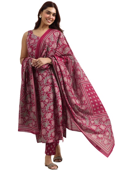 Libas WomenS Cotton Blend Kurta Set (400344R_Maroon
